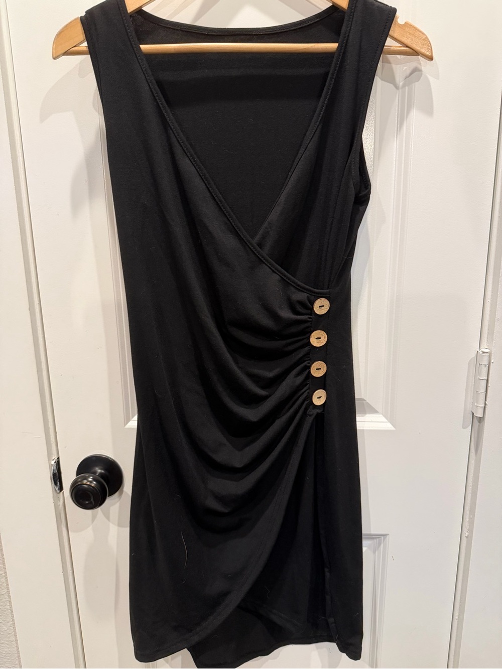 SHEIN Black One-Shoulder Wrap Dress with Button Detail
